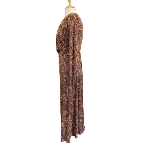 Mango Paisley Print Midi Sheath Dress Plunge Neckline Medium Boho Wrap - Picture 3 of 8